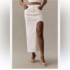Anthropologie DOLAN Side- Slit White Midi Pencil Skirt with Side Thigh Slit